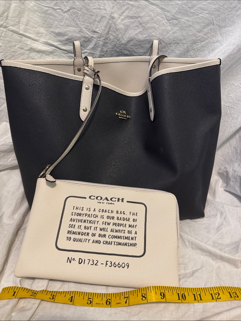Coach Black and Cream Reversible Tote with Matching Pouch